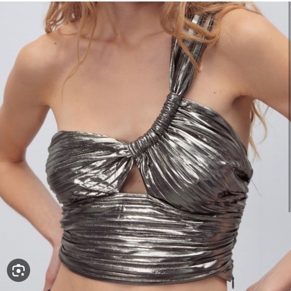 NWT! Zara Metallic Asymmetrical Top - Picture 2 of 4